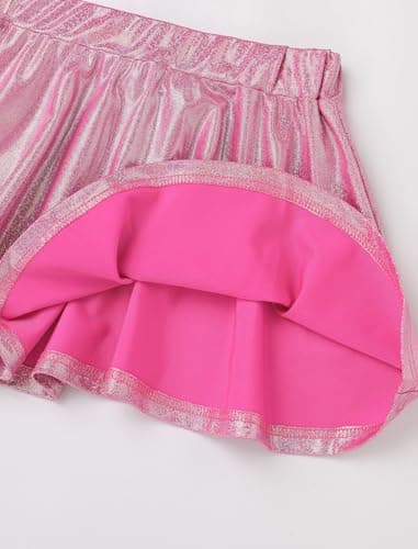ODASDO Shiny Metallic Crop Top & Pleated Skirt Set for Girls Performance Dancewear