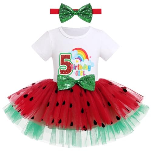 ODASDO Watermelon Birthday Party Dress with Headband for Girls
