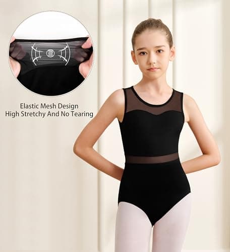 Sanmsoner Girls' Ballet Mesh Leotard with Splicing and Lining