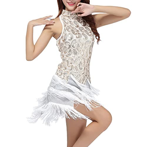 IBTOM CASTLE Women's Sparkly Tassel Flapper Latin Dance Dress Sleeveless