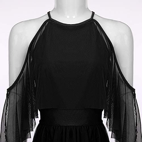 Lyrical Dance Costume for Women: Shiny Cross-Strap Mesh Tulle Dress
