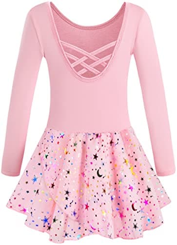 WYHDY Girls' Shiny Ballet Leotards with Hollow Crisscross Back Short Sleeve