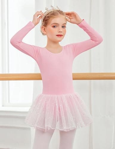 Zaclotre Girls Ballet Long Sleeve Leotards with Tutu Skirt Dance Dress