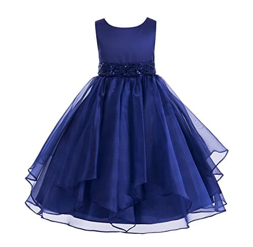 ekidsbridal Asymmetric Ruffled Organza Sequin Flower Girl Dress