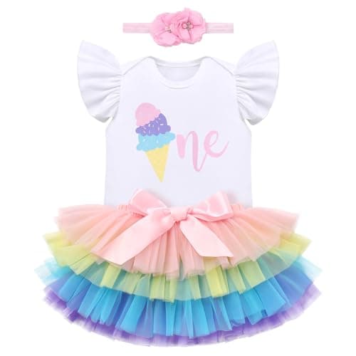 ODASDO Baby Girl Boho Rainbow 1st 2nd Birthday Cake Smash Outfit
