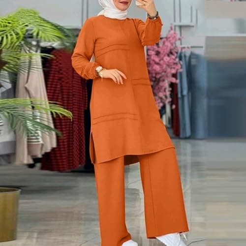 Aniywn Casual 2-Piece Set for Women Plus Size Loose Top Wide Leg Pants Prayer Clothes