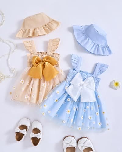 Saeaby Girls' Tulle Halter Smocked Dress Casual Summer Outfit