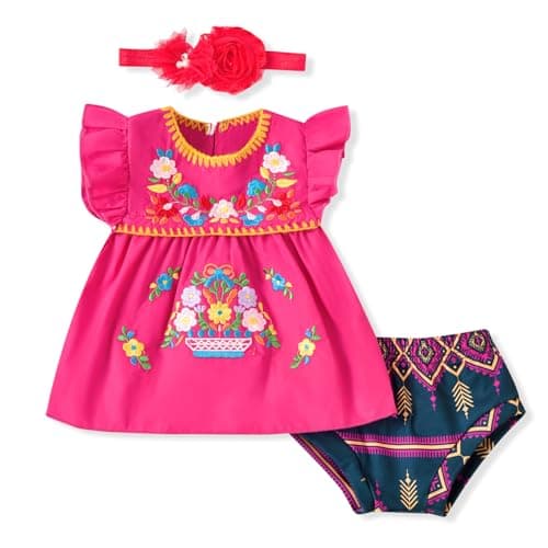 HINTINA Newborn Girl Embroidered Mexican Dress & Shorts Set