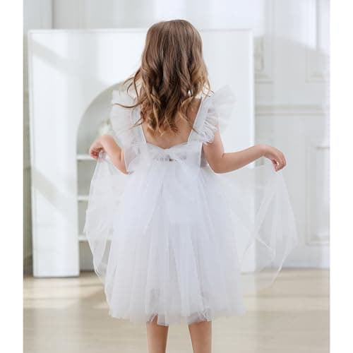 Tutu.kk Vintage Ruffled Sleeve A-Line Tulle Party Dress for Toddler Girls, Wedding & Birthday