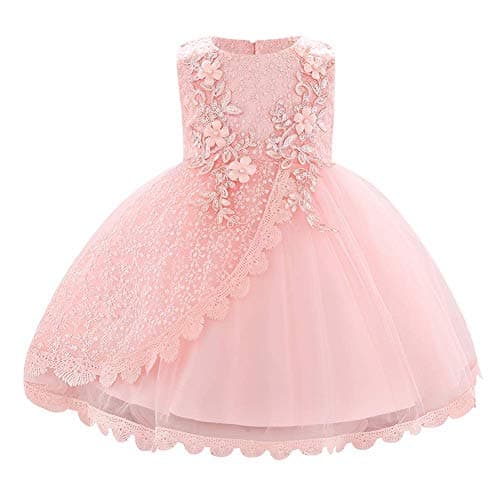 OBEEII Toddler Christening Baptism Tutu Dress with Flower Embroidery