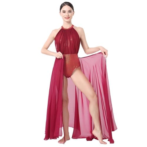 IBAKOM Women's Lyrical Dance Two Piece Sleeveless Leotard and Skirt