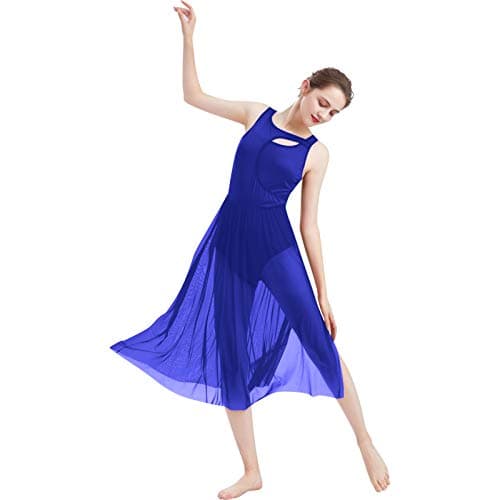 Women's Contemporary Lyrical Dance Costumes - Sleeveless Cut-Out Mesh Tulle Maxi Dress (XS-XL)