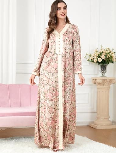 ODIZLI Women's Floral Print Abaya Dress for Muslim Prayer Eid Ramadan