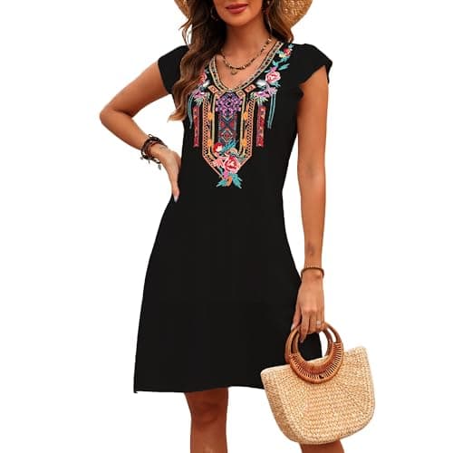 Slim Fit Women's Mexican Embroidered Fiesta Dress