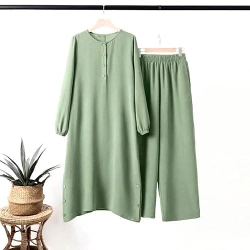 IDOPIP Women's Muslim Abaya Dress Set Casual Arabic Outfits