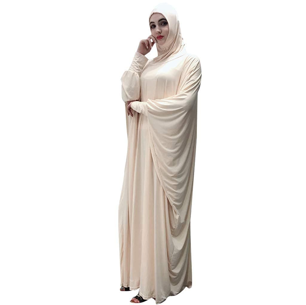 Alilyol Women's Solid Color Muslim Pray Dress Abaya Kaftan with Hijab
