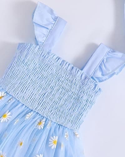Saeaby Girls' Tulle Halter Smocked Dress Casual Summer Outfit