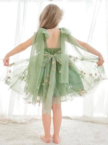 LalaMira Floral Embroidered Toddler Girls Wedding Dress Tulle Photo Shoot