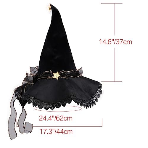 C-ZOFEK Women's Black Velvet Witch Hat with Lace Brim for Halloween Cosplay