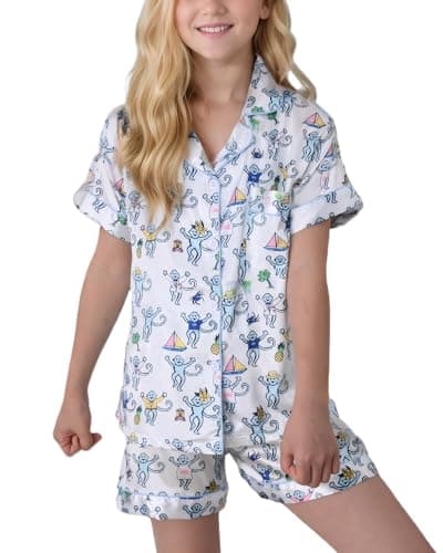HINFEL Kids' Summer Monkey Shorts Set Cute Y2K Lounge Wear