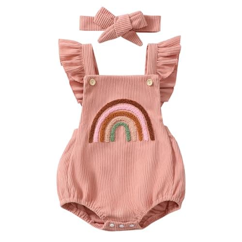 ODASDO Rainbow Boho Baby Girls First Birthday Outfit Romper & Headband Newborn Props
