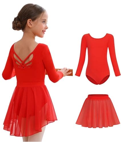 MdnMd Long Sleeve Ballet Leotards with Skirt Combo for Girls Toddler