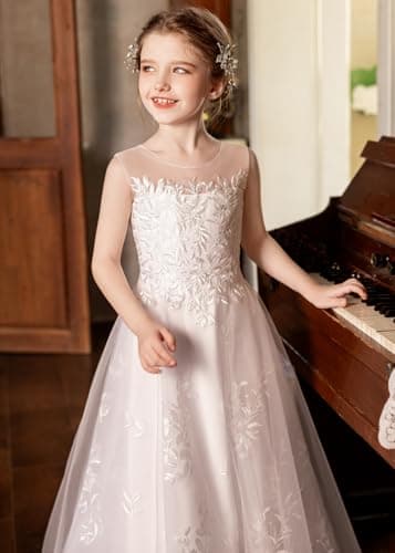 Lace Appliques Humoral Tulle First Communion Dress for Flower Girls Weddings