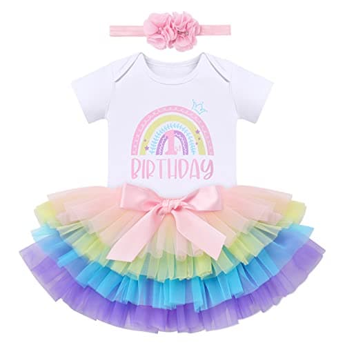 ODASDO Baby Girl Boho Rainbow 1st 2nd Birthday Cake Smash Outfit