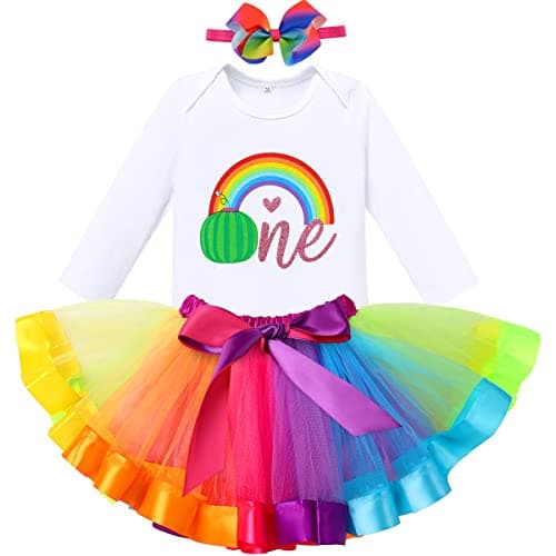 IBTOM CASTLE Watermelon 1st Birthday Rainbow Cake Smash Outfit for Baby Girls