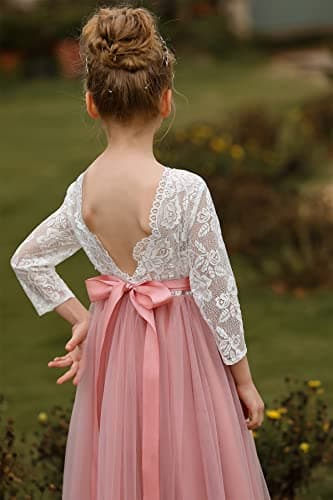 Abaowedding Lace V-Back Flower Girl Dress