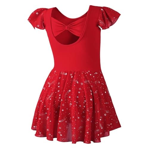 DIPUG Shiny Girls Ballet Leotard with Ruffle Sleeve