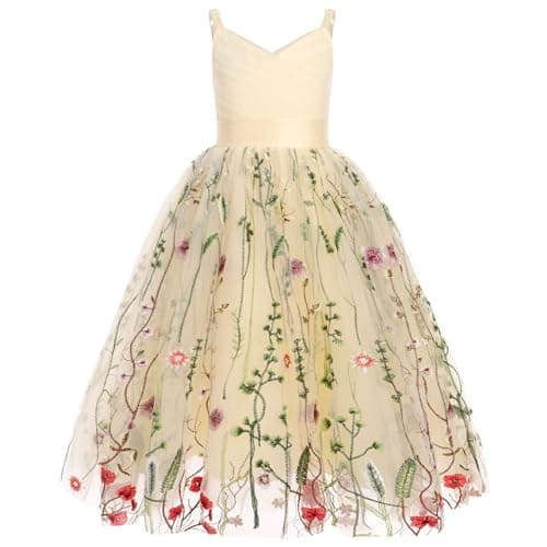 Flower Girls Spaghetti Strap Tulle Maxi Dress