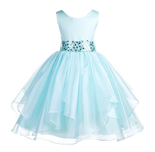 ekidsbridal Asymmetric Ruffled Organza Sequin Flower Girl Dress