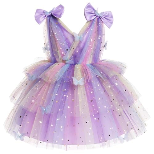 IMEKIS Toddler Girls Rainbow Butterfly Birthday Tutu Dress