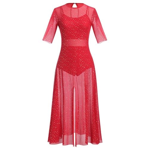 3pcs Women Modern Contemporary Dance Costume: Power Mesh Maxi Overdress + Camisole + Shorts