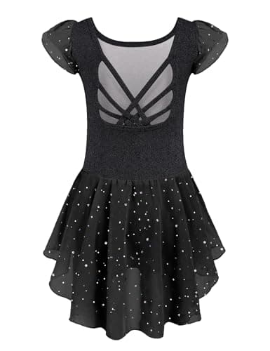 Arshiner Shiny Ruffle Sleeve Ballet Leotard with Skirt Dance Dresses