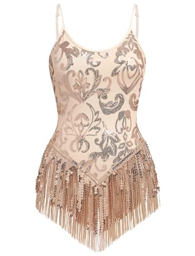 IBAKOM Sparkly Fringe Bodysuit for Latin & Jazz Dance Accrobat Rave Outfits