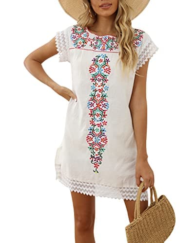 Mexican V-neck Summer Dress for Women Traditional Embroidery Black White