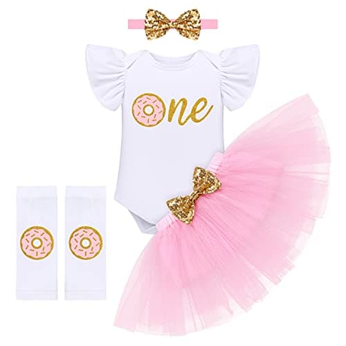 Baby Girl's Donut Birthday Cake Smash Outfit 4pcs Set