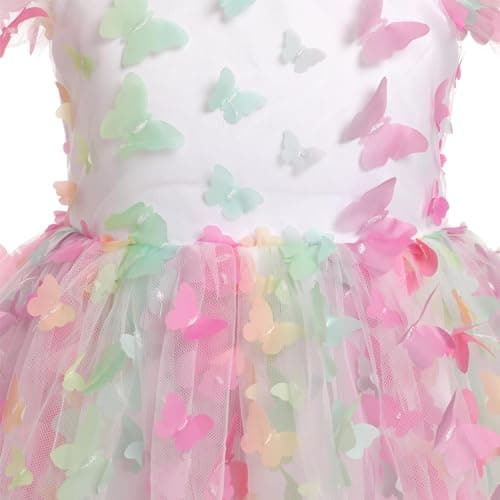 ODASDO Girls A-line Tutu Tulle Ruffle Sleeve Dresses for Birthday Party