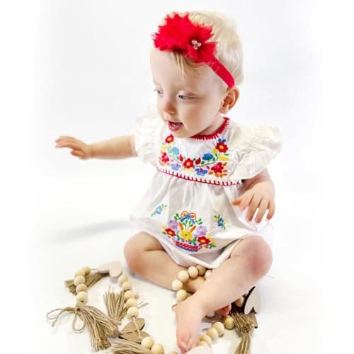 HINTINA Newborn Girl Embroidered Mexican Dress & Shorts Set