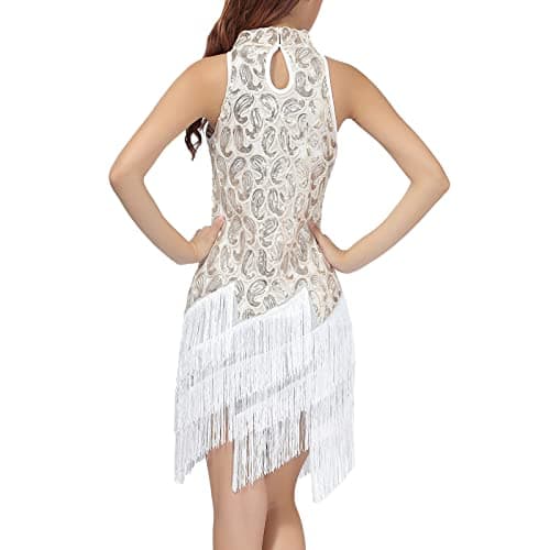 IBTOM CASTLE Women's Sparkly Tassel Flapper Latin Dance Dress Sleeveless