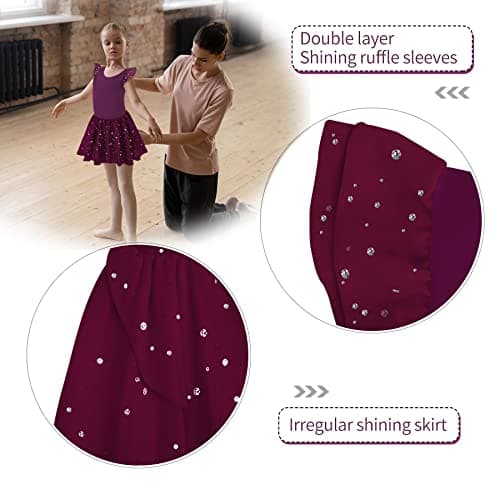 MOLLDAN Girls' Dance Leotards for Ballet, Shiny Skirt & Ruffle Sleeves