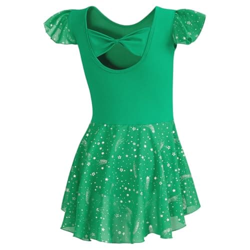 DIPUG Shiny Girls Ballet Leotard with Ruffle Sleeve
