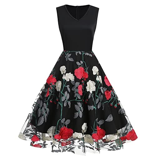 IWEMEK Women's Keyhole Floral Embroidery Cocktail Dress