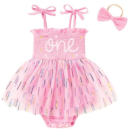 TITKKOP Baby Girl 1st Birthday Tulle Romper Sleeveless Bodysuit Cake Smash Outfits