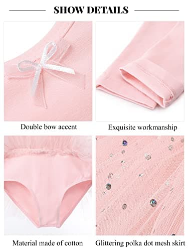 Gorphnc Pink Long Sleeve Dance Leotard with Tutu Skirt for Girls