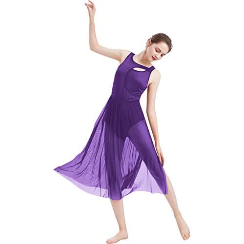 Women's Contemporary Lyrical Dance Costumes - Sleeveless Cut-Out Mesh Tulle Maxi Dress (XS-XL)