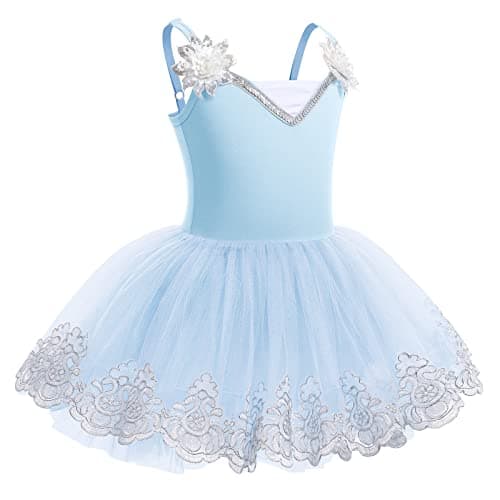Girls' Ballet Leotard with Tutu Skirt and Sequin Flower Embroidery