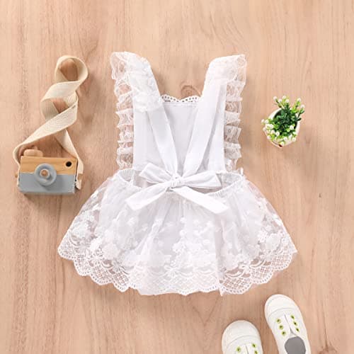 Floral Lace Ruffle Sleeve Backless Baby Girl Romper Dress Outfit